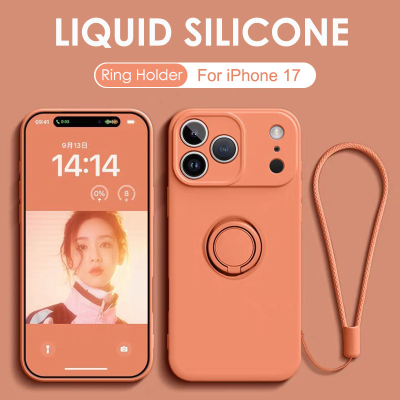 Phone Accessories Ring Holder - เคสโทรศัพท์แม่เหล็กพร้อมขาตั้งซิลิโคนเหลวสำหรับ iPhone 12 13 Mini 14