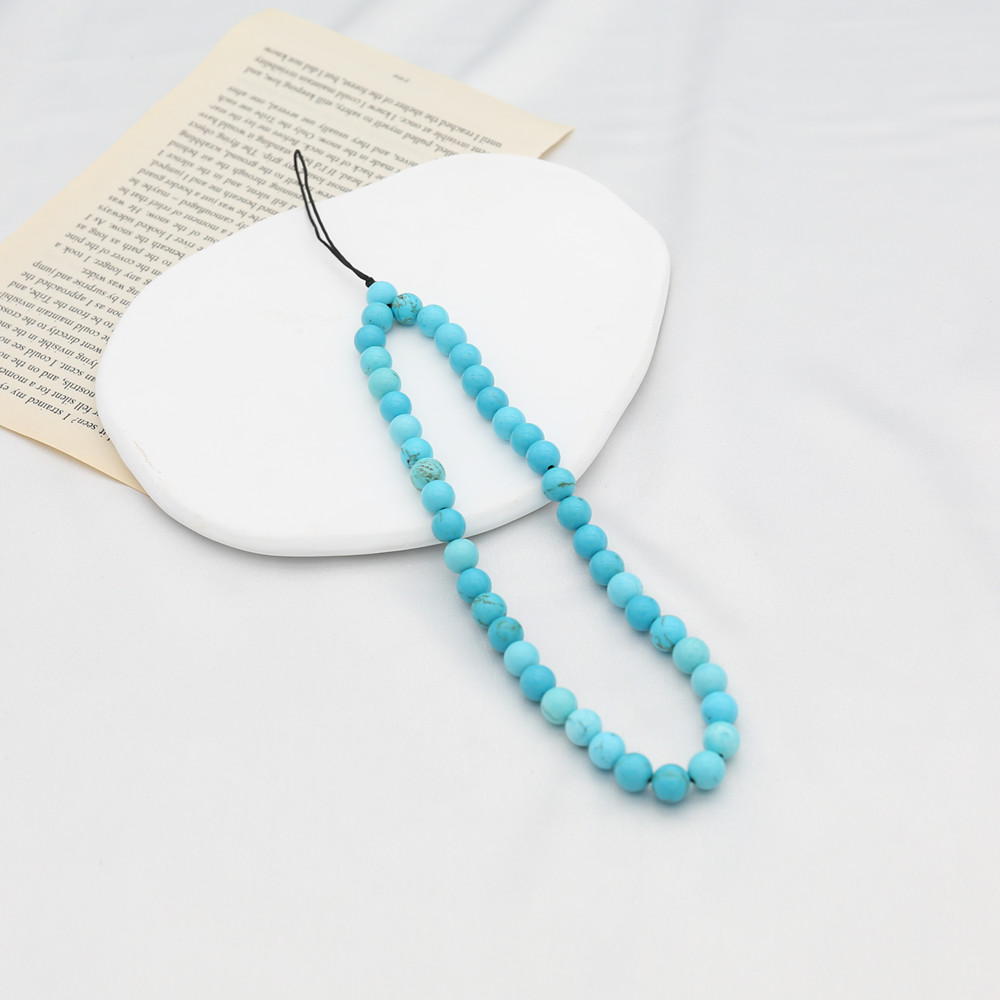 Phone Accessories For Men - 8MM Blue Turquoise Beaded โทรศัพท์มือถือโซ่สำหรับผู้หญิงผู้ชายโทรศัพท์ Charm