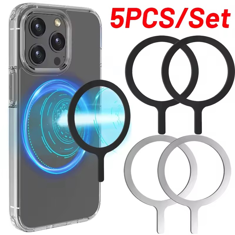 Phone Accessories Ring Holder - 5-1 ชิ้นสติกเกอร์แหวนสำหรับแม็กเซฟไร้สายชาร์จสำหรับไอโฟน 15 16 17 โปรแม็กซ์โทรศัพท์มือถือแม่เหล็กไร้สายชาร์จแผ่นโลหะ